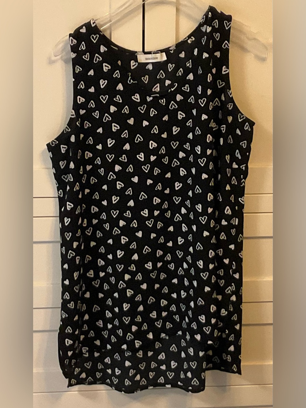 Mandee Black Top with White Heart Print